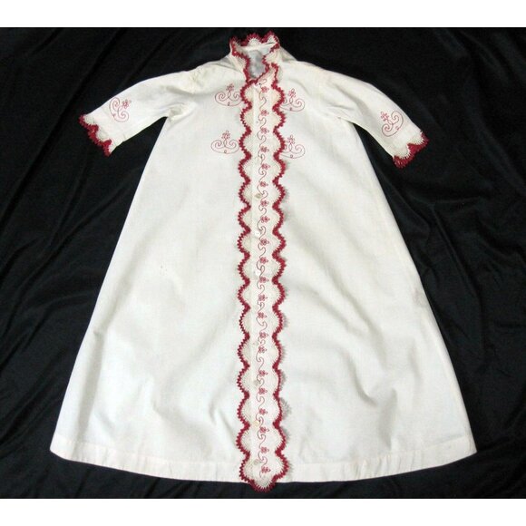Antique Baby Dressing Christening Gown Red Embroidery Red Crochet Vintage 1920s - Picture 6 of 9